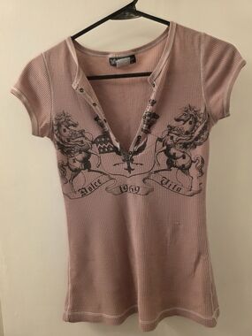 3/$5 Deal Self Esteem Ribbed Henley Tee with Graphic